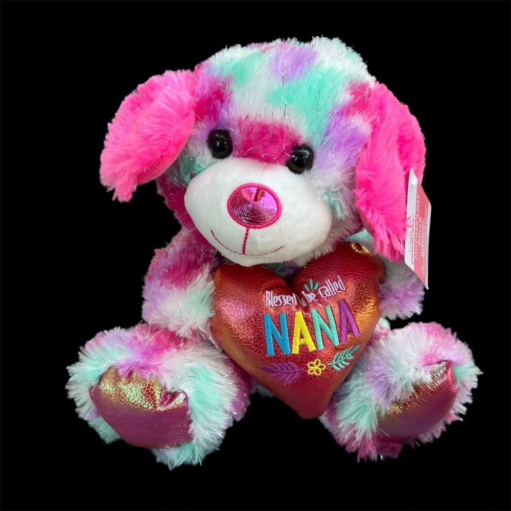 Way To Celebrate Mothers Day Nana Plush Dog Tie Dye Pink Purple Teal 10 inch NWT